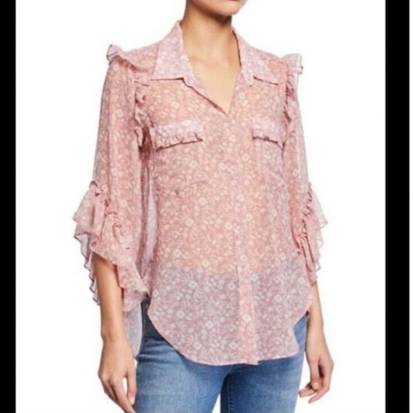 Misa Los Angeles Aeryn Floral Chiffon Button Front Ruffle Top - Picture 2 of 10